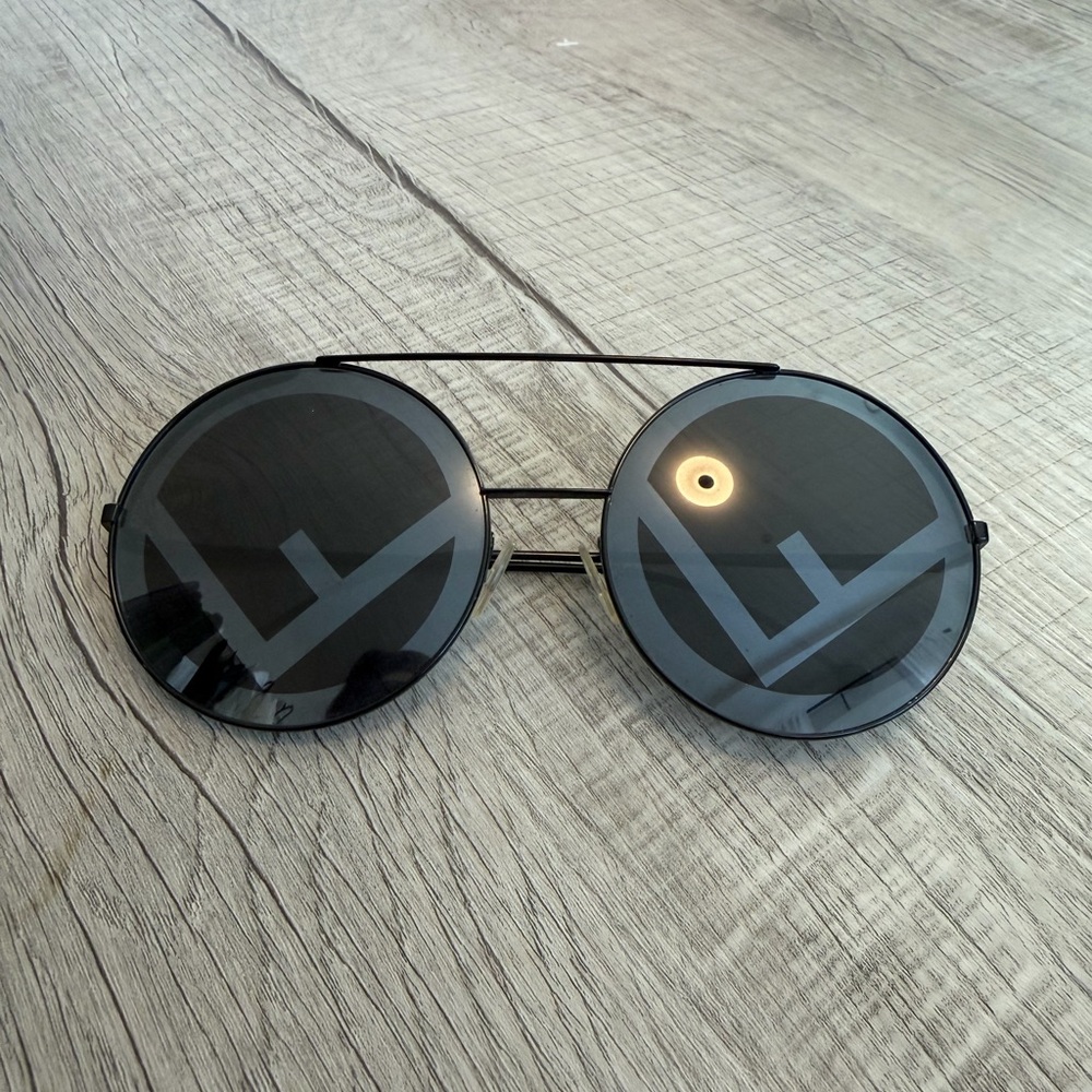 Fendi Round Black Sunglasses with Double Bridge
